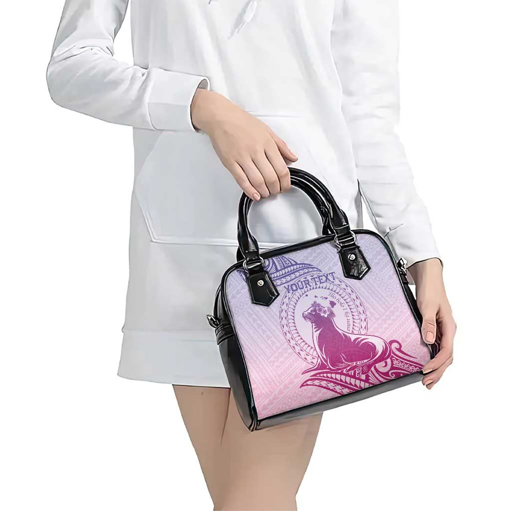 Personalised Hawaii Monk Seal Shoulder Handbag Polynesian Tattoo With Tropical Flowers - Purple Gradient LT14 - Polynesian Pride