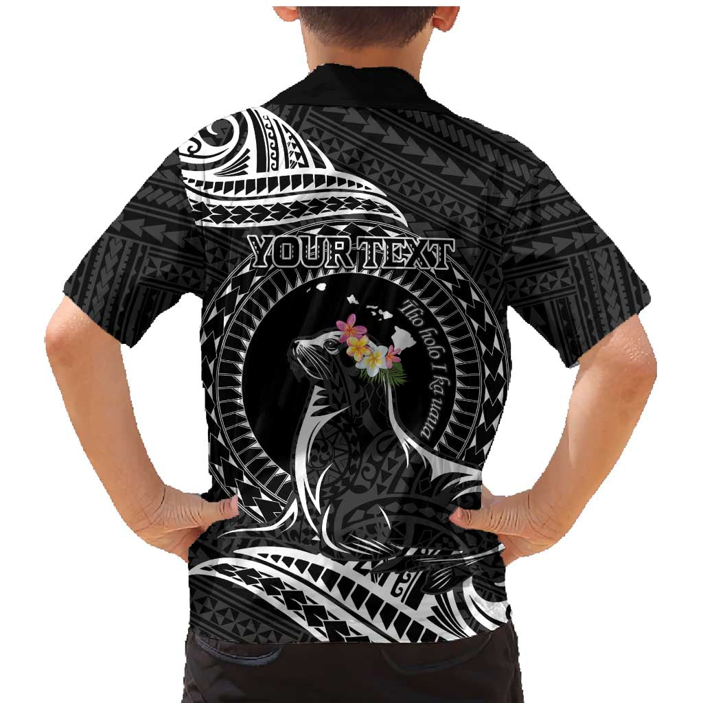 Personalised Hawaii Monk Seal Family Matching Mermaid Dress and Hawaiian Shirt Polynesian Tattoo With Tropical Flowers - Black LT14 - Polynesian Pride
