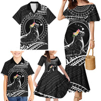 Personalised Hawaii Monk Seal Family Matching Mermaid Dress and Hawaiian Shirt Polynesian Tattoo With Tropical Flowers - Black LT14 - Polynesian Pride