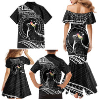 Personalised Hawaii Monk Seal Family Matching Mermaid Dress and Hawaiian Shirt Polynesian Tattoo With Tropical Flowers - Black LT14 - Polynesian Pride
