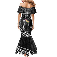 Personalised Hawaii Monk Seal Family Matching Mermaid Dress and Hawaiian Shirt Polynesian Tattoo With Tropical Flowers - Black LT14 - Polynesian Pride