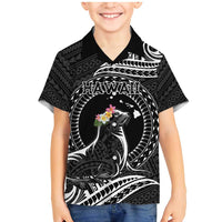 Personalised Hawaii Monk Seal Family Matching Mermaid Dress and Hawaiian Shirt Polynesian Tattoo With Tropical Flowers - Black LT14 Son's Shirt Black - Polynesian Pride