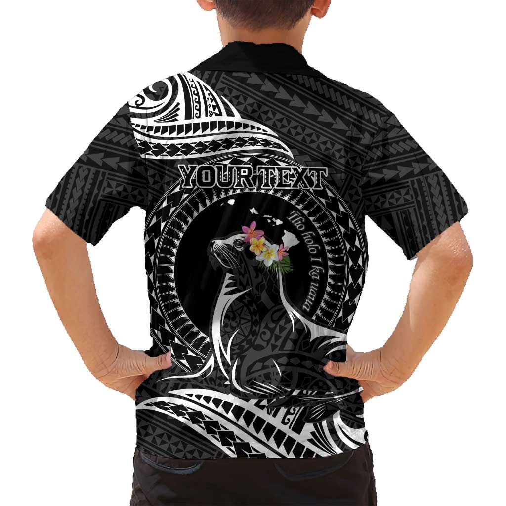 Personalised Hawaii Monk Seal Family Matching Off Shoulder Maxi Dress and Hawaiian Shirt Polynesian Tattoo With Tropical Flowers - Black LT14 - Polynesian Pride