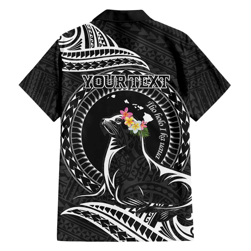 Personalised Hawaii Monk Seal Family Matching Off Shoulder Maxi Dress and Hawaiian Shirt Polynesian Tattoo With Tropical Flowers - Black LT14 - Polynesian Pride