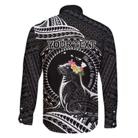 Personalised Hawaii Monk Seal Family Matching Off Shoulder Maxi Dress and Hawaiian Shirt Polynesian Tattoo With Tropical Flowers - Black LT14 - Polynesian Pride