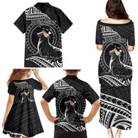 Personalised Hawaii Monk Seal Family Matching Puletasi and Hawaiian Shirt Polynesian Tattoo With Tropical Flowers - Black LT14 - Polynesian Pride