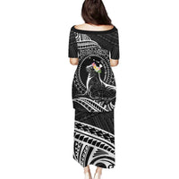 Personalised Hawaii Monk Seal Family Matching Puletasi and Hawaiian Shirt Polynesian Tattoo With Tropical Flowers - Black LT14 - Polynesian Pride