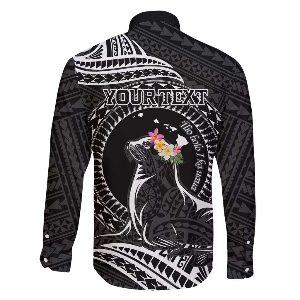 Personalised Hawaii Monk Seal Family Matching Tank Maxi Dress and Hawaiian Shirt Polynesian Tattoo With Tropical Flowers - Black