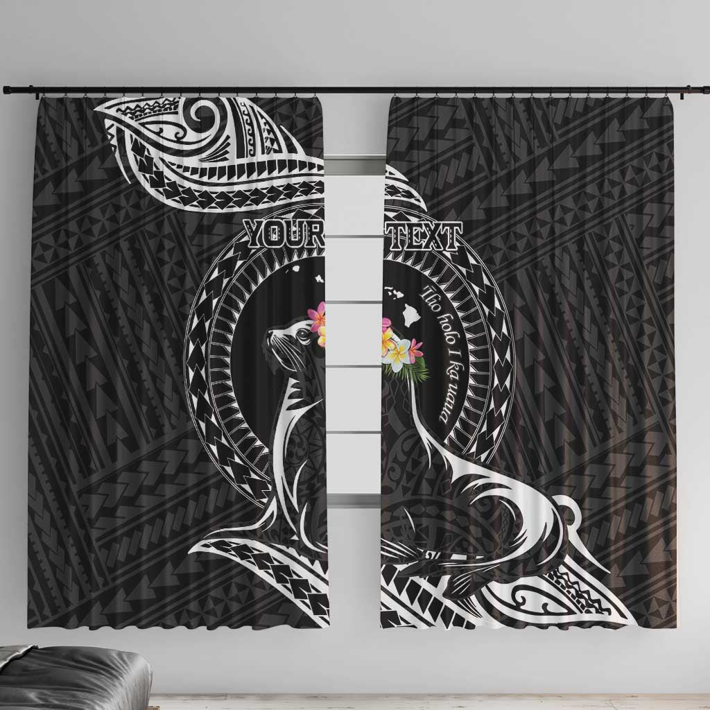 Personalised Hawaii Monk Seal Window Curtain Polynesian Tattoo With Tropical Flowers - Black LT14 With Hooks Black - Polynesian Pride