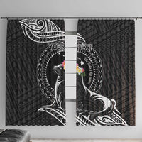 Personalised Hawaii Monk Seal Window Curtain Polynesian Tattoo With Tropical Flowers - Black LT14 With Hooks Black - Polynesian Pride