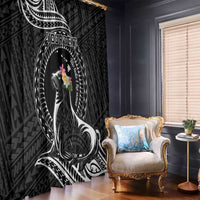 Personalised Hawaii Monk Seal Window Curtain Polynesian Tattoo With Tropical Flowers - Black LT14 - Polynesian Pride