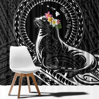 Personalised Hawaii Monk Seal Window Curtain Polynesian Tattoo With Tropical Flowers - Black LT14 - Polynesian Pride