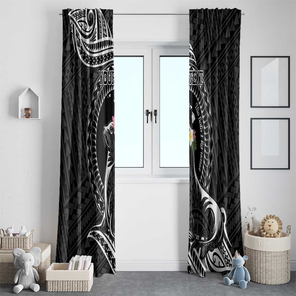 Personalised Hawaii Monk Seal Window Curtain Polynesian Tattoo With Tropical Flowers - Black LT14 - Polynesian Pride