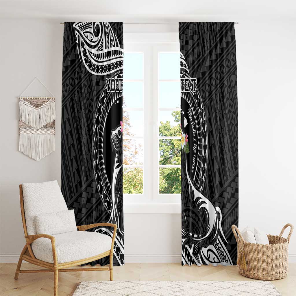 Personalised Hawaii Monk Seal Window Curtain Polynesian Tattoo With Tropical Flowers - Black LT14 - Polynesian Pride