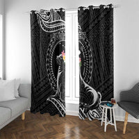 Personalised Hawaii Monk Seal Window Curtain Polynesian Tattoo With Tropical Flowers - Black LT14 With Grommets Black - Polynesian Pride