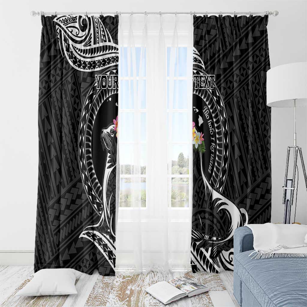 Personalised Hawaii Monk Seal Window Curtain Polynesian Tattoo With Tropical Flowers - Black LT14 - Polynesian Pride