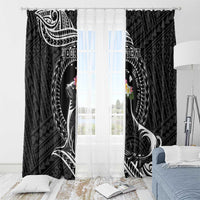 Personalised Hawaii Monk Seal Window Curtain Polynesian Tattoo With Tropical Flowers - Black LT14 - Polynesian Pride