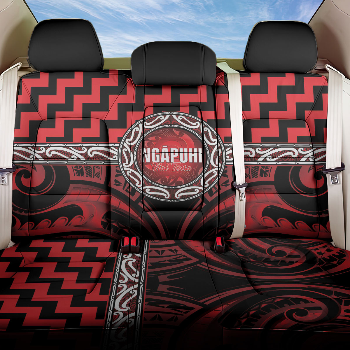 Aotearoa Ngapuhi Back Car Seat Cover Maori Iwi Poutama Puhoro Tattoo LT14 One Size Red - Polynesian Pride