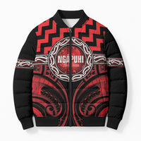 Aotearoa Ngapuhi Personalised Bomber Puffer Jacket Maori Iwi Poutama Puhoro Tattoo LT14 Unisex Red - Polynesian Pride