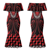 Aotearoa Ngapuhi Personalised Couples Matching Mermaid Dress and Long Sleeve Button Shirt Maori Iwi Poutama Puhoro Tattoo LT14 - Polynesian Pride