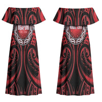 Aotearoa Ngapuhi Personalised Couples Matching Off Shoulder Maxi Dress and Long Sleeve Button Shirt Maori Iwi Poutama Puhoro Tattoo LT14 - Polynesian Pride