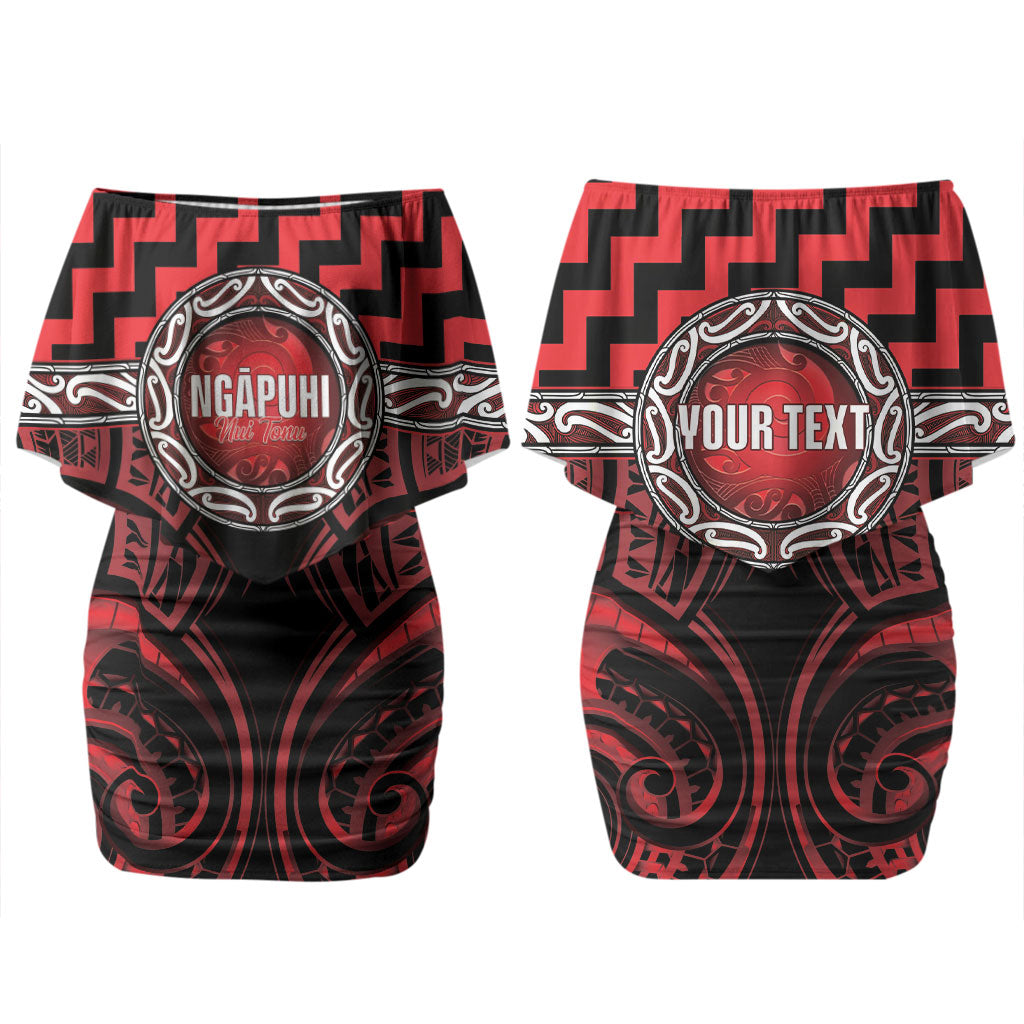 Aotearoa Ngapuhi Personalised Couples Matching Off Shoulder Short Dress and Long Sleeve Button Shirt Maori Iwi Poutama Puhoro Tattoo LT14 - Polynesian Pride