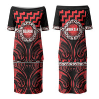 Aotearoa Ngapuhi Personalised Couples Matching Puletasi and Long Sleeve Button Shirt Maori Iwi Poutama Puhoro Tattoo LT14 - Polynesian Pride