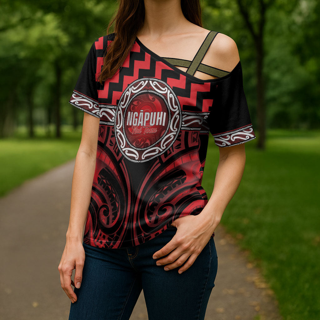 Aotearoa Ngapuhi Personalised Cross Shoulder Shirt Maori Iwi Poutama Puhoro Tattoo LT14 - Polynesian Pride