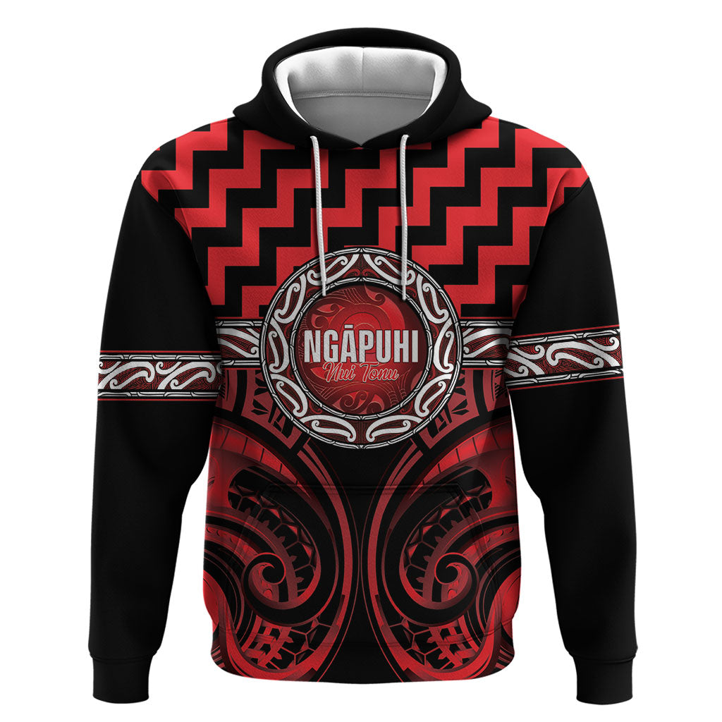 Aotearoa Ngapuhi Personalised Hoodie Maori Iwi Poutama Puhoro Tattoo LT14 Pullover Hoodie Red - Polynesian Pride