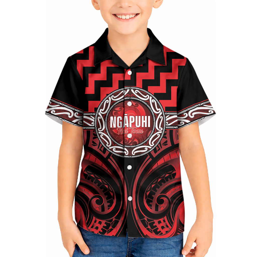 Aotearoa Ngapuhi Personalised Kid Hawaiian Shirt Maori Iwi Poutama Puhoro Tattoo LT14 Kid Red - Polynesian Pride