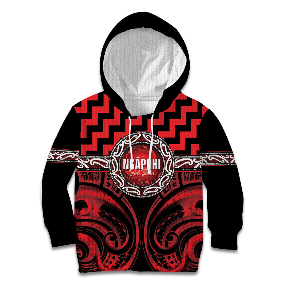 Aotearoa Ngapuhi Personalised Kid Hoodie Maori Iwi Poutama Puhoro Tattoo LT14 Hoodie Red - Polynesian Pride