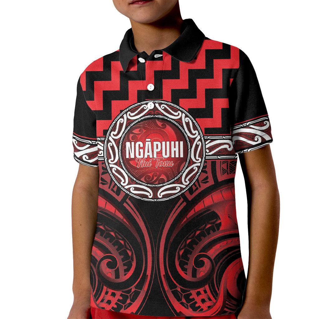 Aotearoa Ngapuhi Personalised Kid Polo Shirt Maori Iwi Poutama Puhoro Tattoo LT14 Kid Red - Polynesian Pride