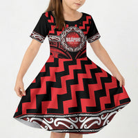 Aotearoa Ngapuhi Personalised Kid Short Sleeve Dress Maori Iwi Poutama Puhoro Tattoo LT14 KID Red - Polynesian Pride