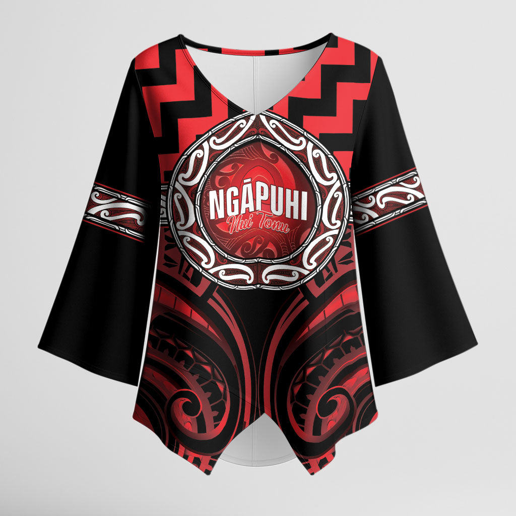 Aotearoa Ngapuhi Personalised Kimono Sleeve Blouse Maori Iwi Poutama Puhoro Tattoo LT14 Female Red - Polynesian Pride
