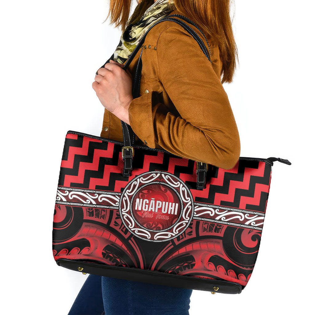 Aotearoa Ngapuhi Leather Tote Bag Maori Iwi Poutama Puhoro Tattoo LT14 Red - Polynesian Pride