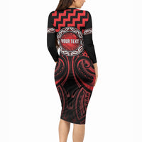 Aotearoa Ngapuhi Personalised Long Sleeve Bodycon Dress Maori Iwi Poutama Puhoro Tattoo LT14 - Polynesian Pride