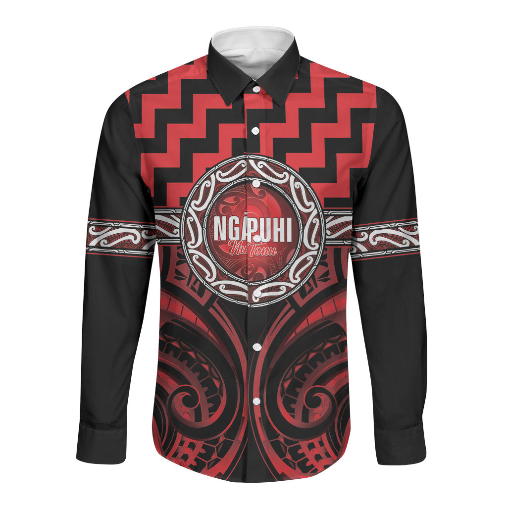 Aotearoa Ngapuhi Personalised Long Sleeve Button Shirt Maori Iwi Poutama Puhoro Tattoo LT14 Unisex Red - Polynesian Pride