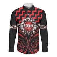 Aotearoa Ngapuhi Personalised Long Sleeve Button Shirt Maori Iwi Poutama Puhoro Tattoo LT14 Unisex Red - Polynesian Pride