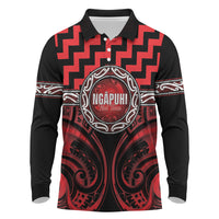 Aotearoa Ngapuhi Personalised Long Sleeve Polo Shirt Maori Iwi Poutama Puhoro Tattoo LT14 Red - Polynesian Pride