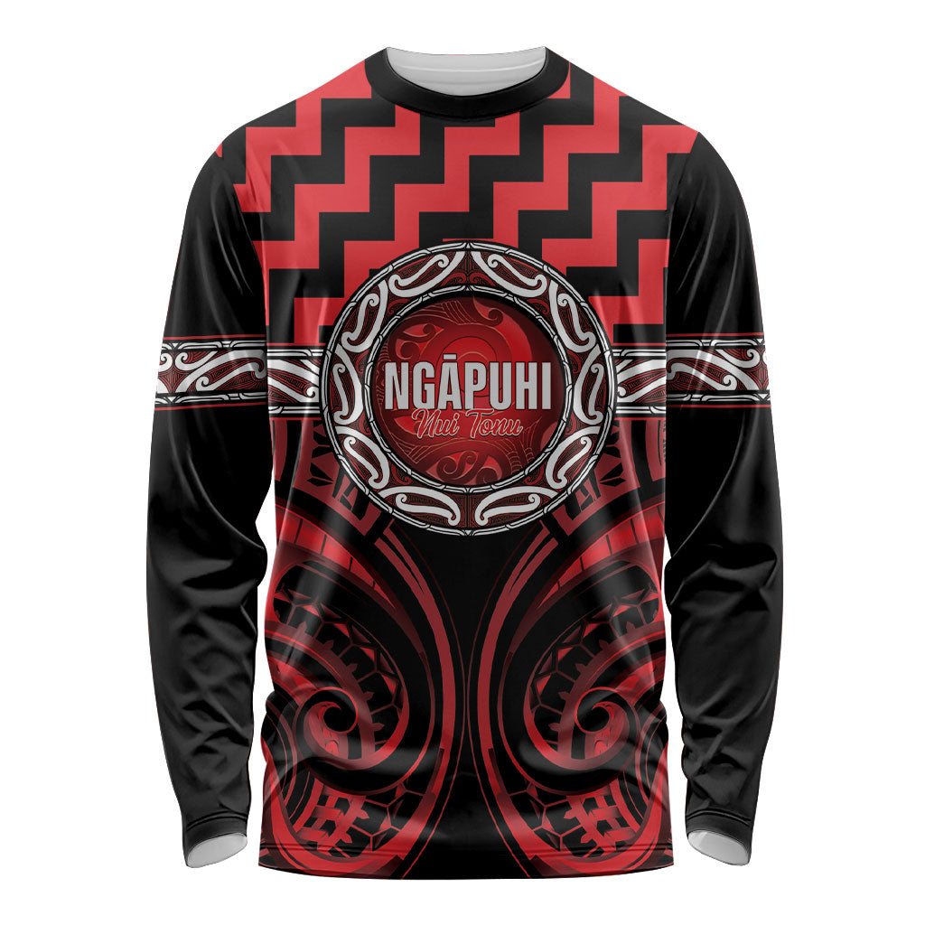 Aotearoa Ngapuhi Personalised Long Sleeve Shirt Maori Iwi Poutama Puhoro Tattoo LT14 Unisex Red - Polynesian Pride
