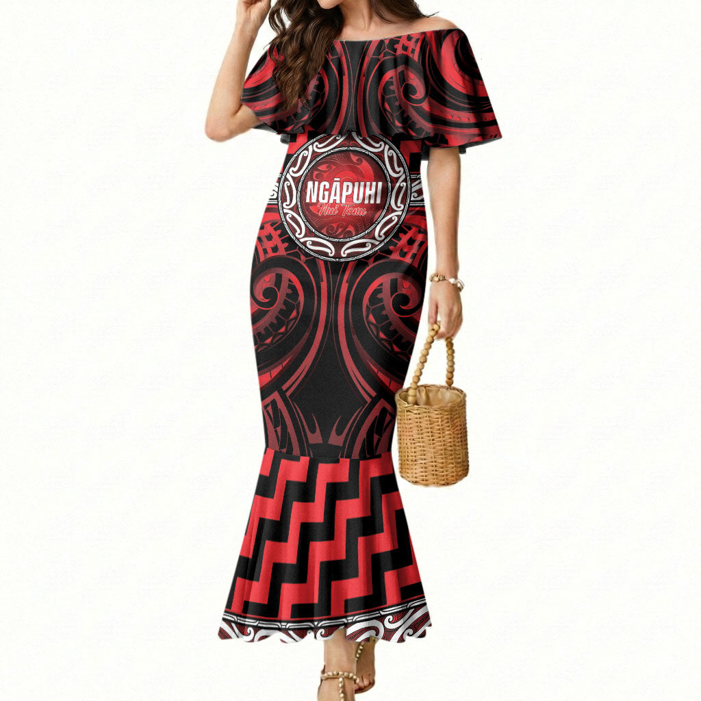 Aotearoa Ngapuhi Personalised Mermaid Dress Maori Iwi Poutama Puhoro Tattoo LT14 Women Red - Polynesian Pride