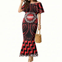 Aotearoa Ngapuhi Personalised Mermaid Dress Maori Iwi Poutama Puhoro Tattoo LT14 Women Red - Polynesian Pride