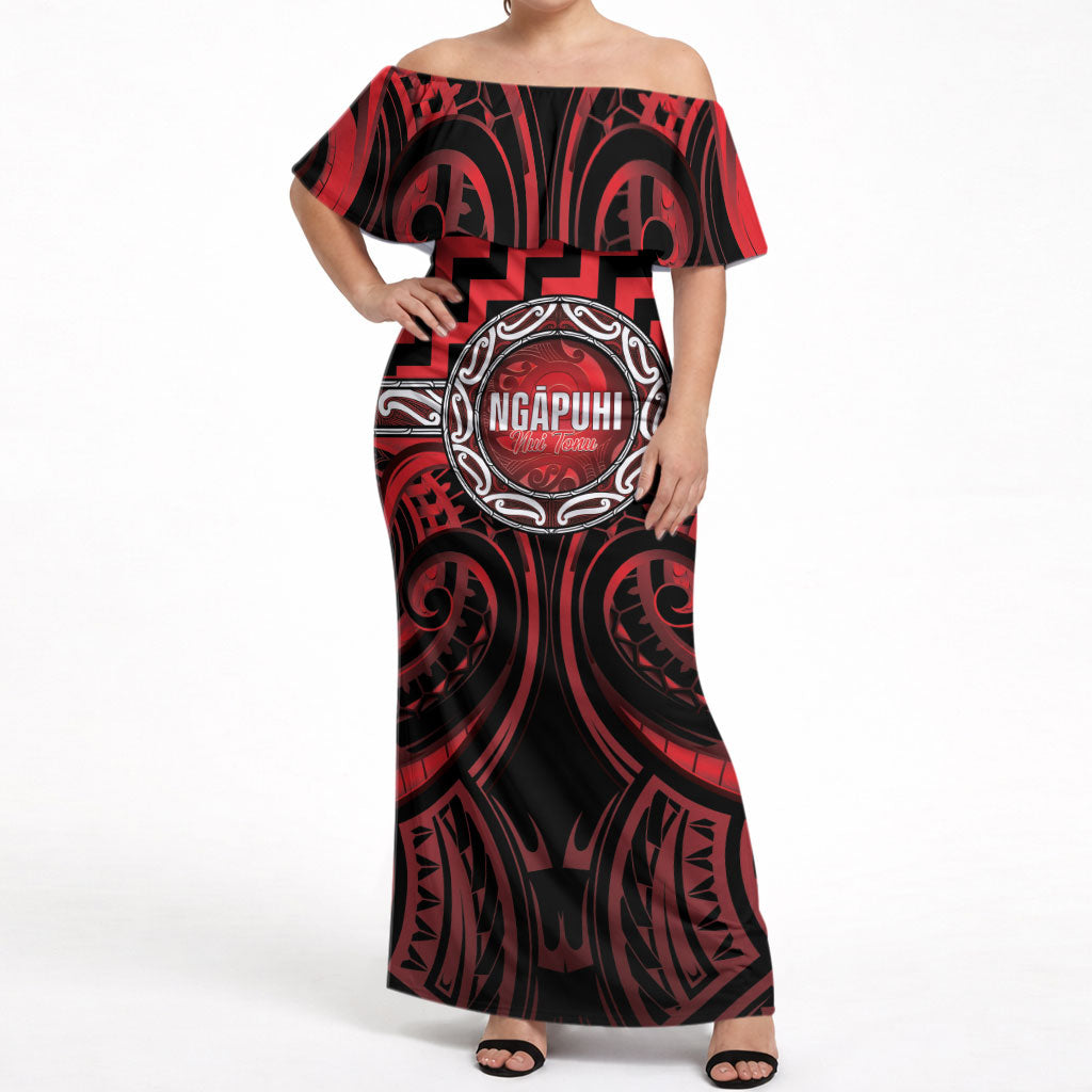 Aotearoa Ngapuhi Personalised Off Shoulder Maxi Dress Maori Iwi Poutama Puhoro Tattoo LT14 Women Red - Polynesian Pride