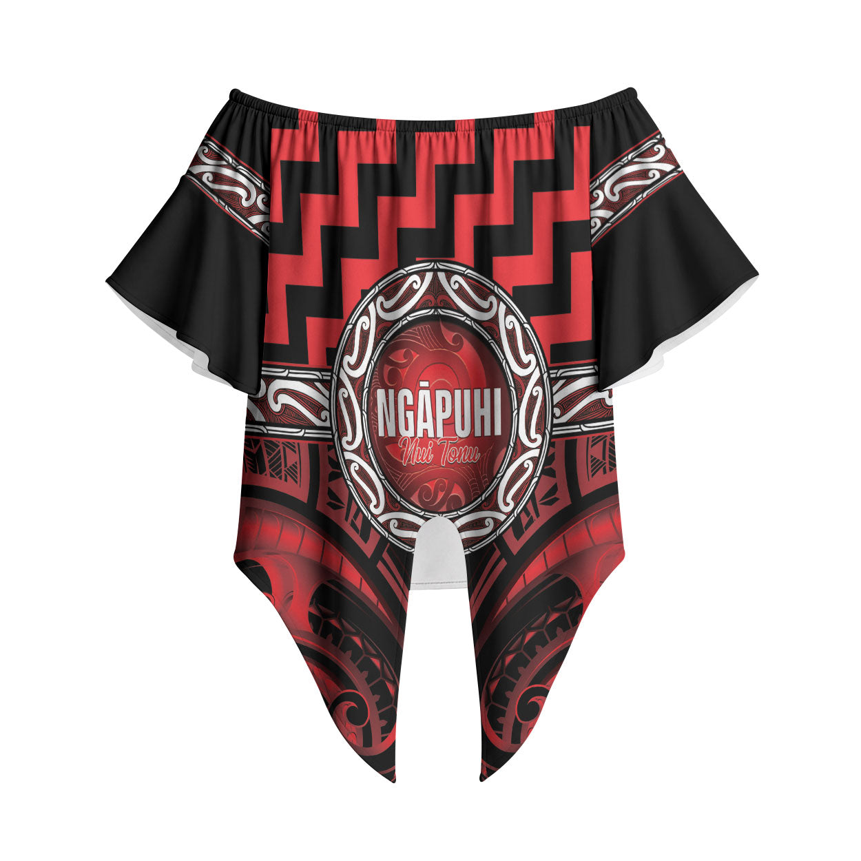 Aotearoa Ngapuhi Personalised Off Shoulder Wrap Waist Top Maori Iwi Poutama Puhoro Tattoo LT14 Red - Polynesian Pride