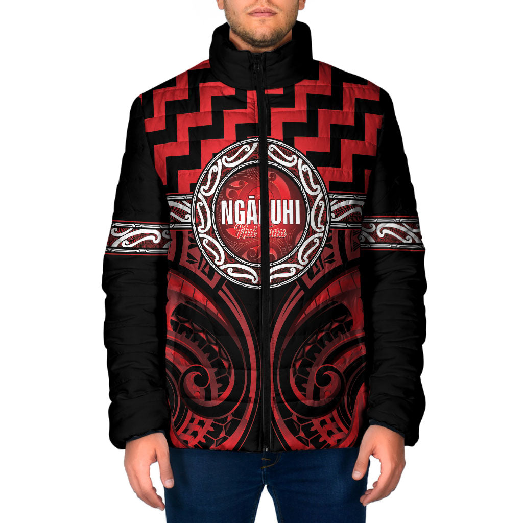 Aotearoa Ngapuhi Personalised Padded Jacket Maori Iwi Poutama Puhoro Tattoo LT14 Men Red - Polynesian Pride
