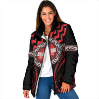 Aotearoa Ngapuhi Personalised Padded Jacket Maori Iwi Poutama Puhoro Tattoo LT14 Women Red - Polynesian Pride