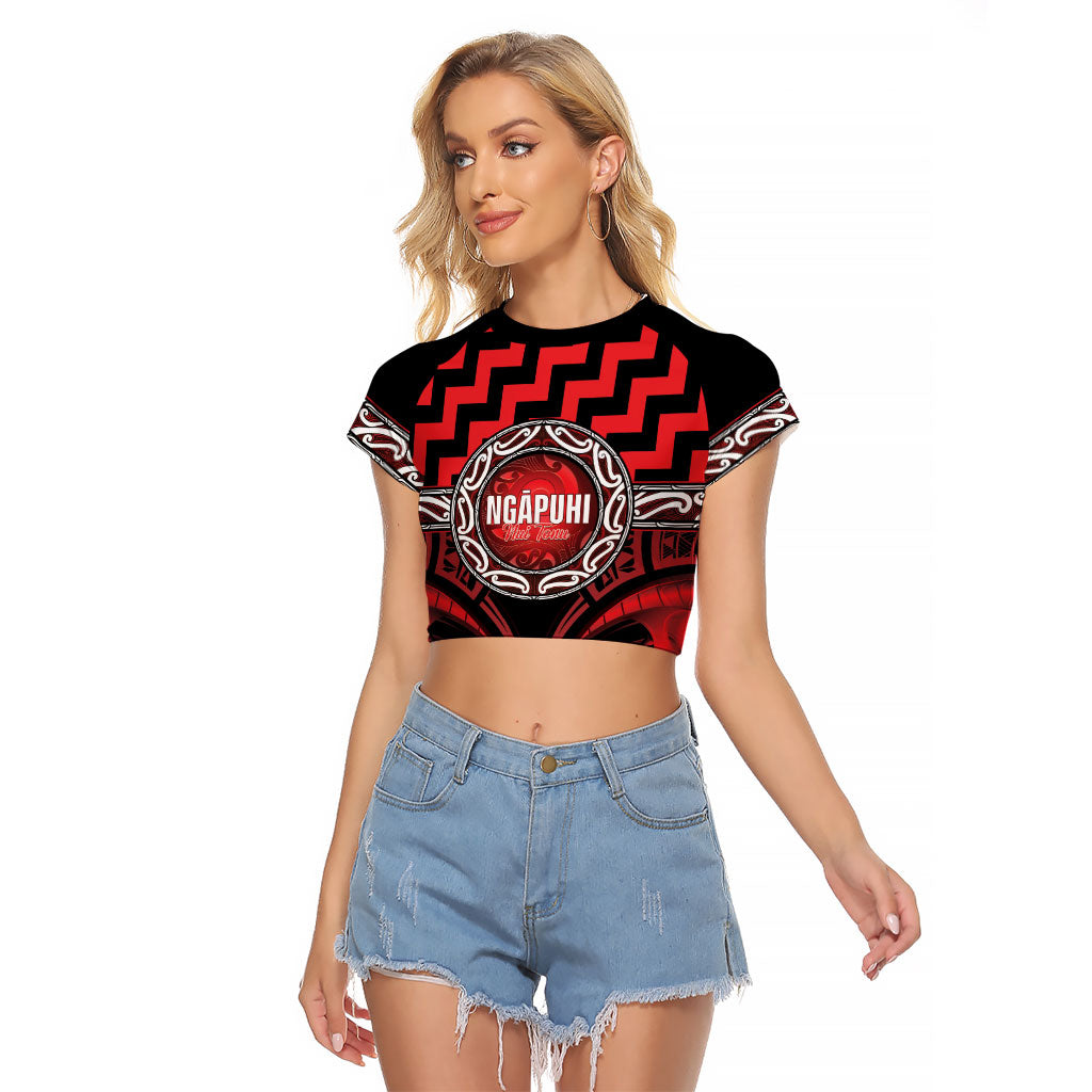 Aotearoa Ngapuhi Personalised Raglan Cropped T Shirt Maori Iwi Poutama Puhoro Tattoo LT14 Female Red - Polynesian Pride
