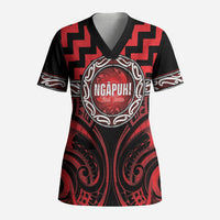 Aotearoa Ngapuhi Personalised Scrub Top Maori Iwi Poutama Puhoro Tattoo LT14 Adult Red - Polynesian Pride