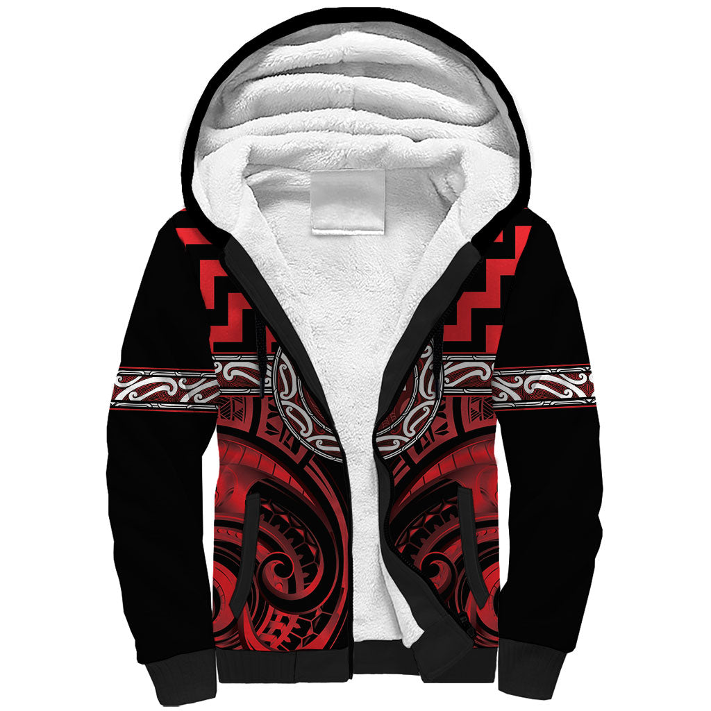 Aotearoa Ngapuhi Personalised Sherpa Hoodie Maori Iwi Poutama Puhoro Tattoo LT14 Unisex Red - Polynesian Pride