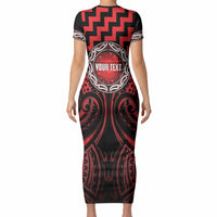 Aotearoa Ngapuhi Personalised Short Sleeve Bodycon Dress Maori Iwi Poutama Puhoro Tattoo LT14 - Polynesian Pride